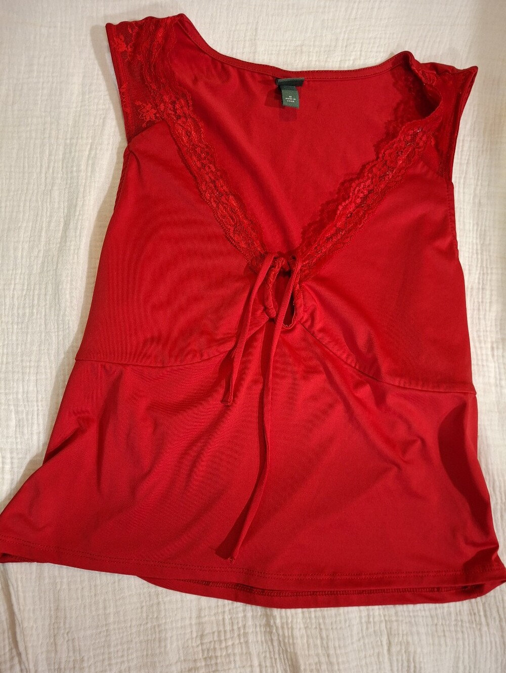 Red Lace-Trim Tie-Front Tank Top